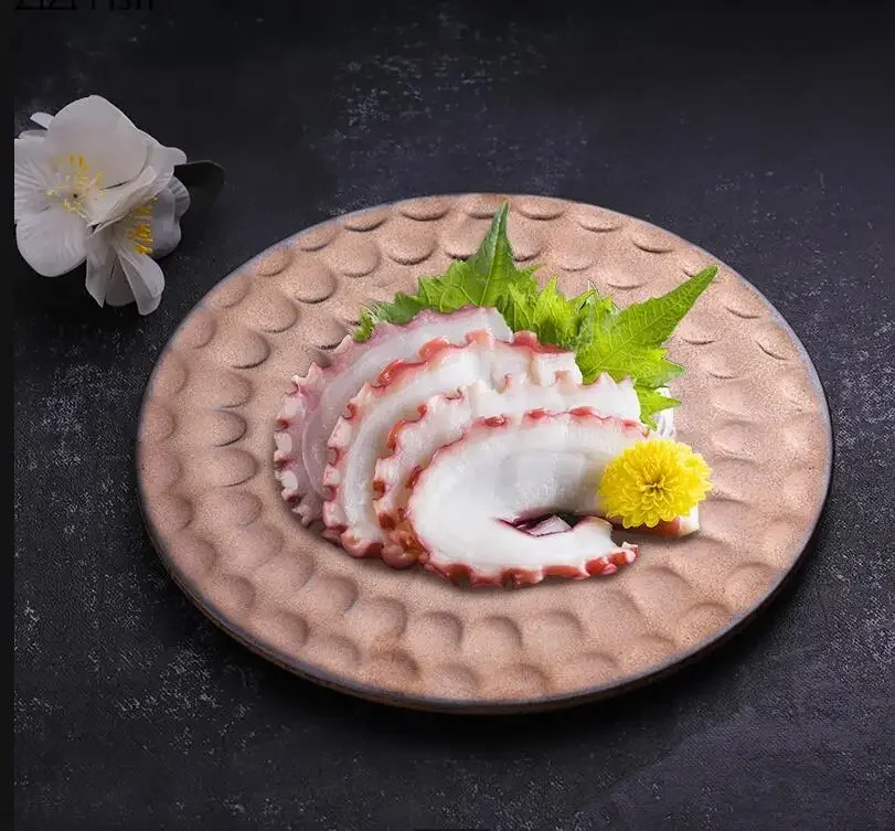 

Golden Round Ceramic Plate Hotel Restaurant Sashimi Sushi Family Dinner Barbecue Steak Japanese Cuisine Tableware