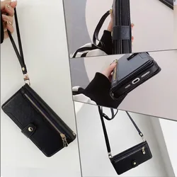 Luxury Lanyard Leather Cellphone Flip Phone Case for Samsung Galaxy A07 A06 A17 A16 A36 A56 S25 EDGE S24 FE S23 Ultra Back Cover