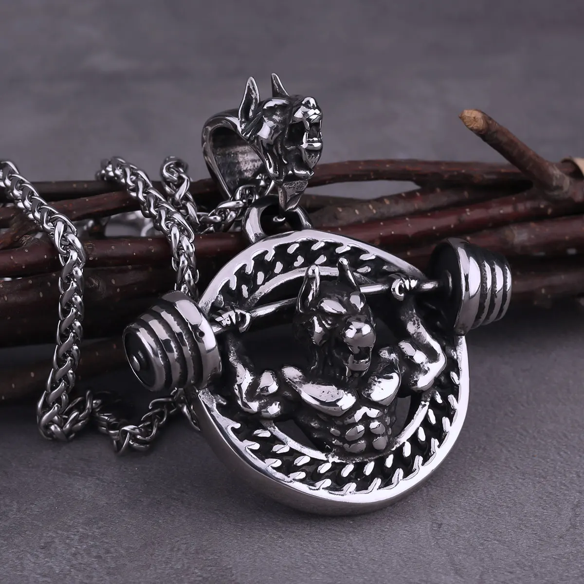 Masculine Men's Dumbbell Fitness Pendant Heavy Metal Never Fade Stainless Steel Personalized Necklace Jewelry Gift for Males