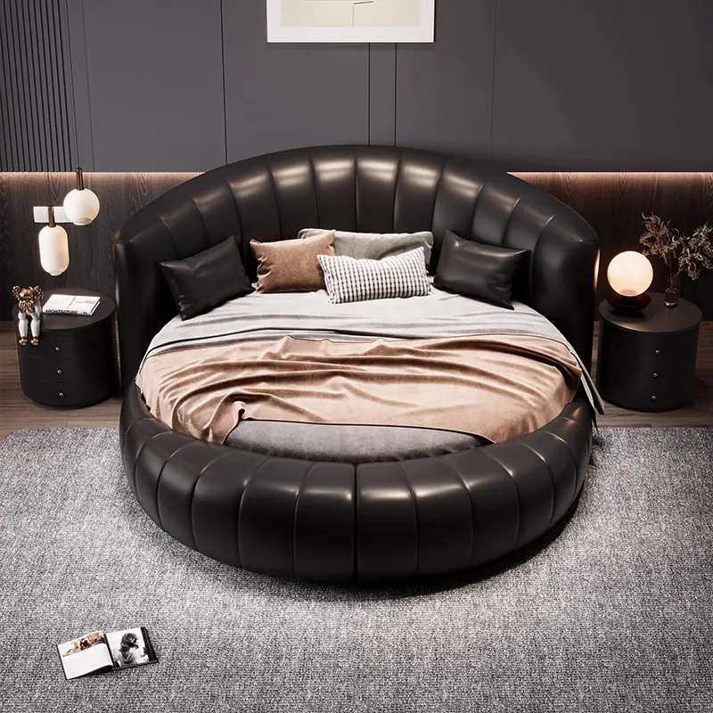 *King Size Round Bed Bedroom Furniture Set Queen New Design Up-holstered Queen Bed Leather Double Bed