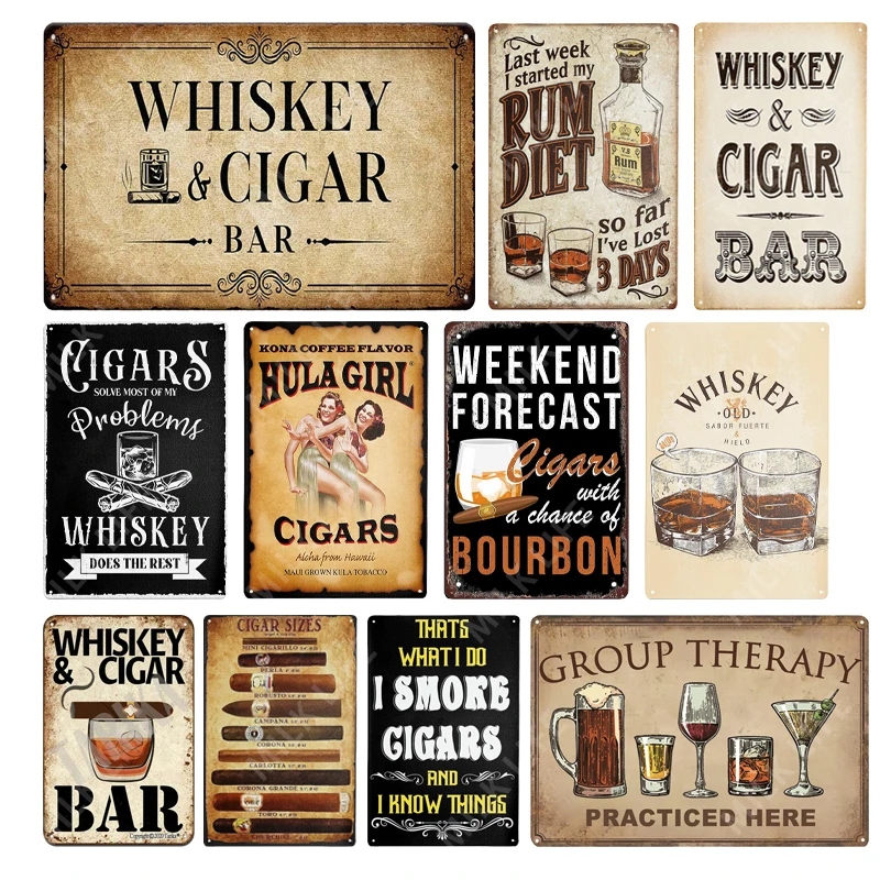 

Vintage Cigars Metal Posters Whiskey Tin Signs Bar Cafe Wall Art Decorative Plaque Modern Home Living Room Decor Aesthetic