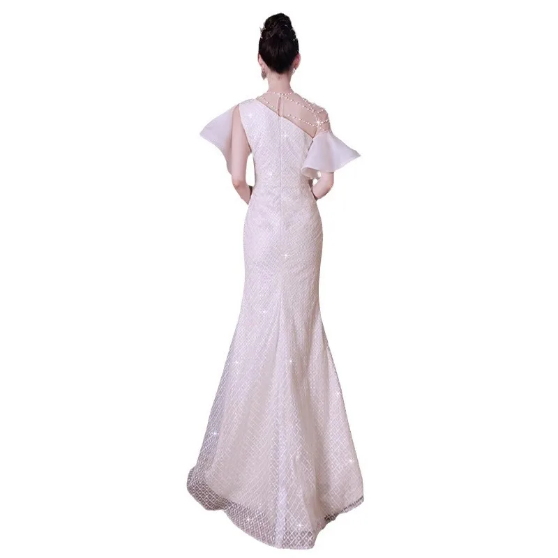 Abito da sera con colletto a foglia di loto, ospite di lusso leggero, temperamento pesante e dignitoso, abito a coda di pesce francese, abito formale personalizzato