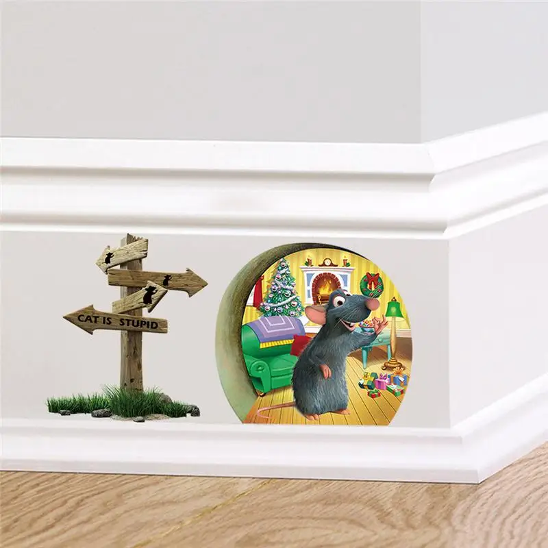 Funny 3d Mouse Hole Wall Stickers For Kitchen Bedroom Baseboard Home Decoration Diy Cartoon Animals Mural Art Pvc Rat Decals