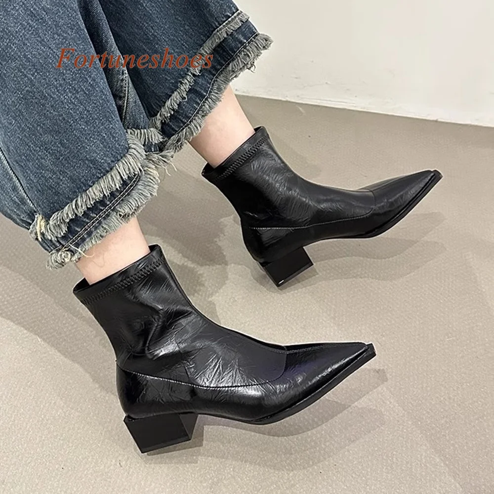 

Mid Calf Women Pointed Toe Boots Solid Slip On Autumn/winter Women Boots Chunky Heel Fashion Casual 2024 New Arrivals Boots