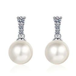 S925 Sterling Silver Moissanite 9mm Pearl Atmospheric Earrings for Women