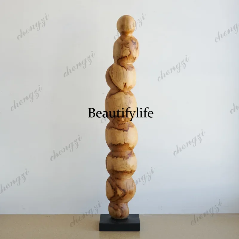 A4567 Teak stacked ring hollow transfer wood sculpture abstract wood art floor solid wood carving ornament