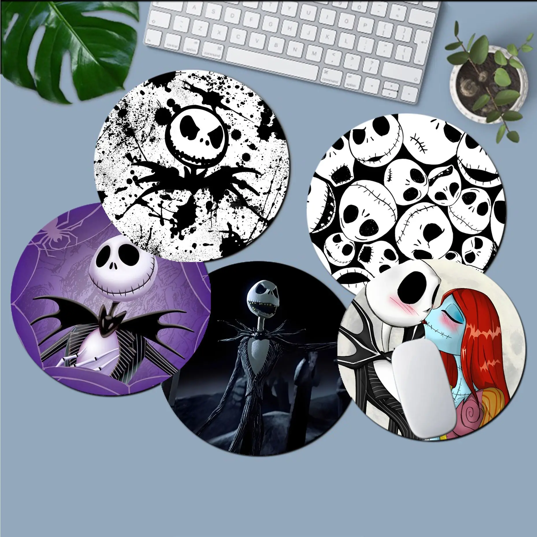 Disney Jack Skellington 20 x 20 cm rundes, verdicktes Mauspad, übergroße Gaming-Tastatur, Tischmatte, Schreibtisch-Set, Zubehör, Padmouse