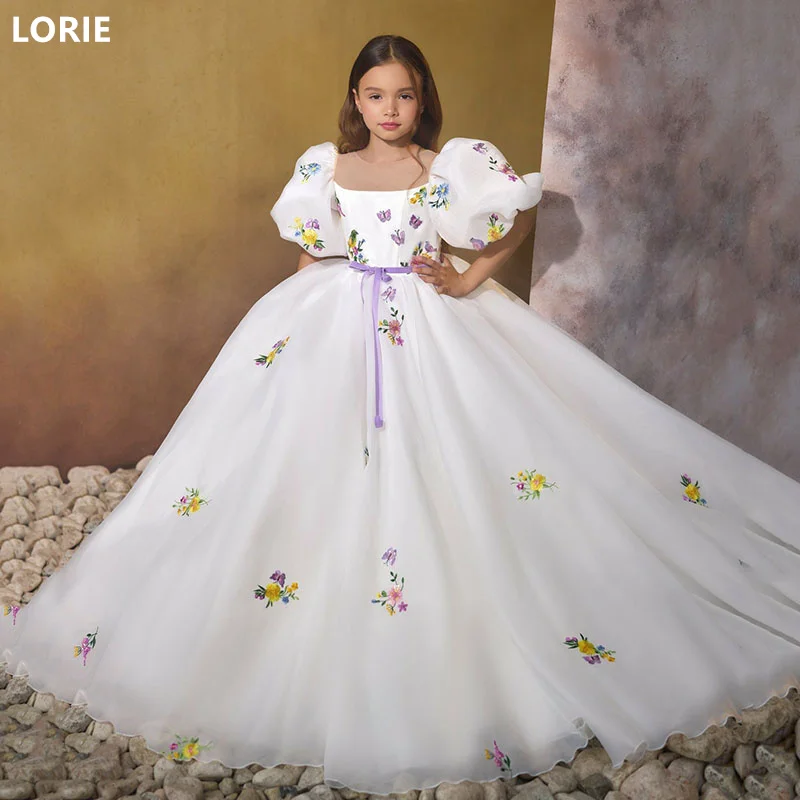 LORIE A-line Lace Applique Flower Girl Dresses Cut Generous Little Girl Dress Satin Princess Dress Baby Girl Dresses Customized