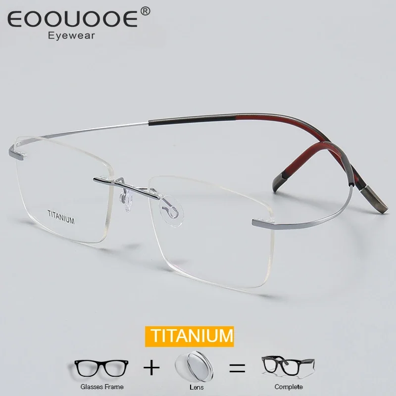 Rimless Glasses With Prescription Lenses Titanium Frame Men Frameless Myopia Eyewear for Sight Optical Eyeglasses Progressive