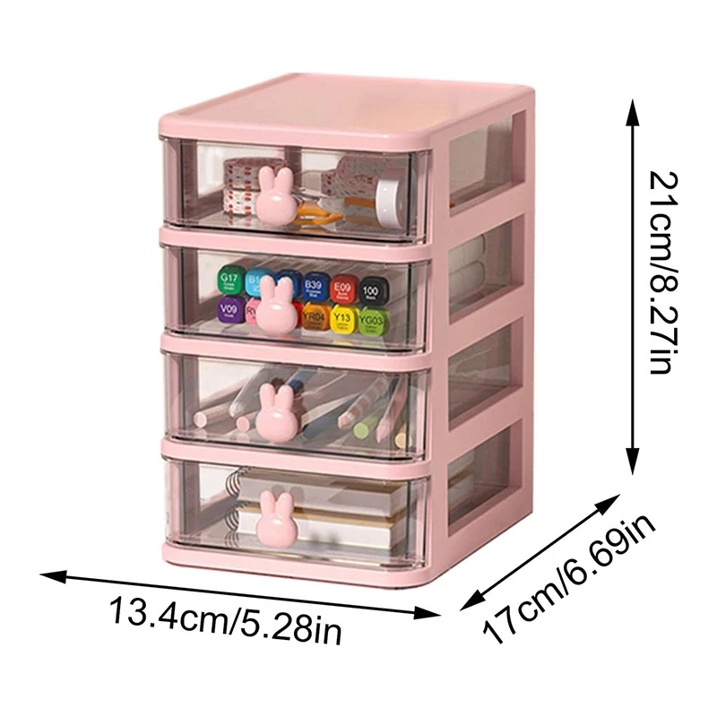 Cartoon Desktop Storage Box Transparent Pink Drawer Desk Plastic Mini Storage Box Rabbit Stationery Makeup Organizer