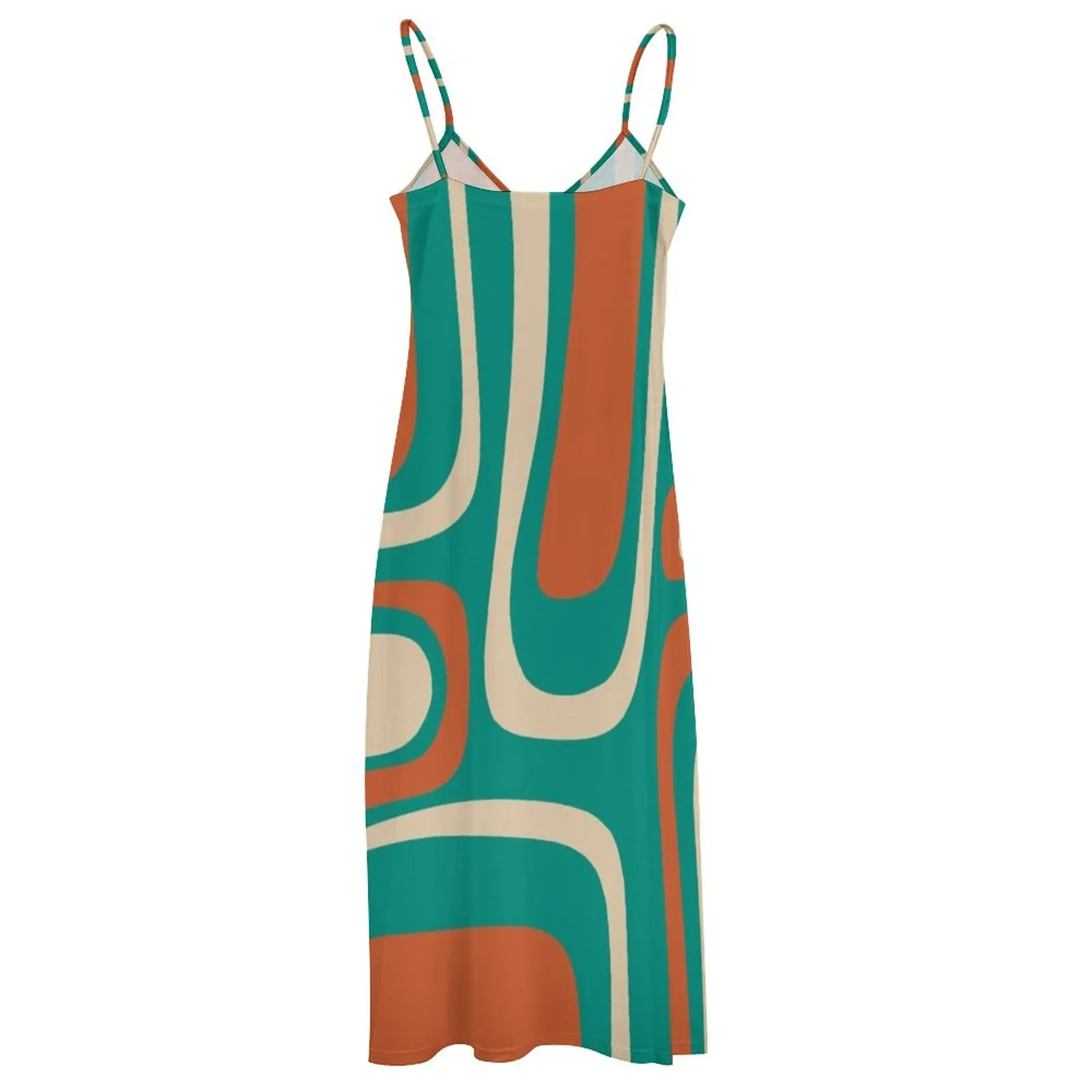 Palm Springs Retro Midcentury Modern Abstract Pattern in Mid Mod Orange, Turquoise Teal, and Beige Sleeveless Dress