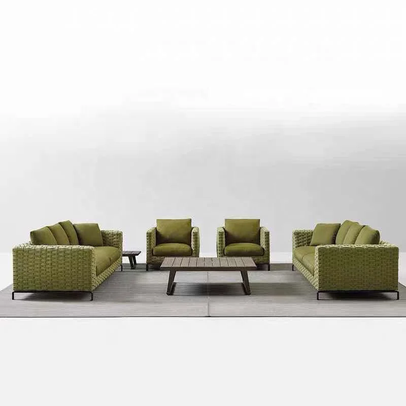 

Outdoor rattan corner sofa combination courtyard villa living room rattan chair garden solid wood furniture