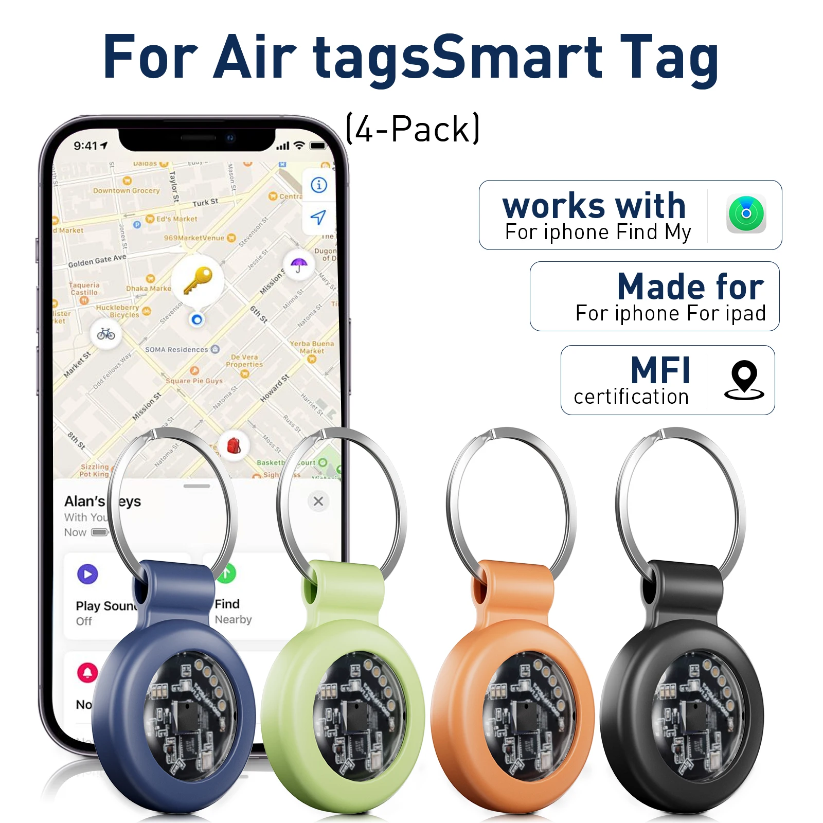GPS Tracking Tags 1/2/4Pack Compatible with IOS Find My Smart Tag for Wallets Cars Luggage Pets Global Positioning System