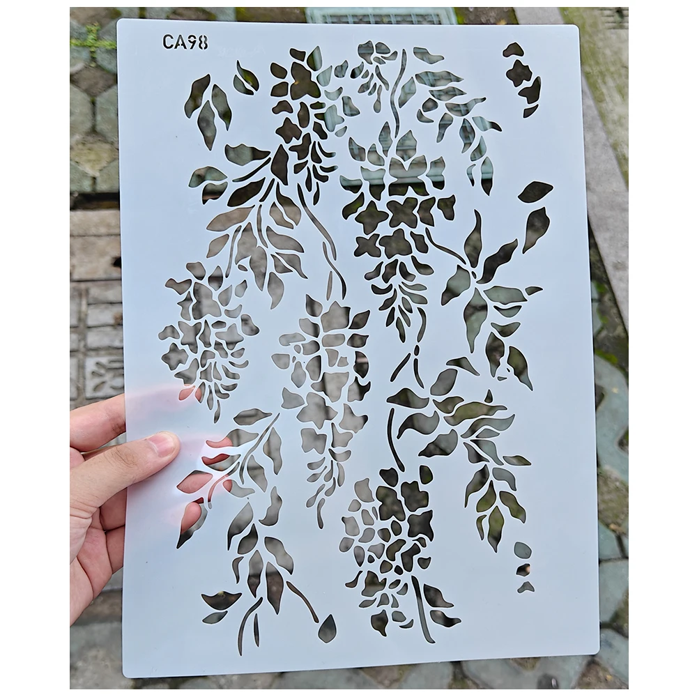 PET Wisteria Vine Hollow‑Out Cake Stencil, Food‑Grade Template for Sugar Cream Frosting, DIY Wall Painting & Baking Decor Tool