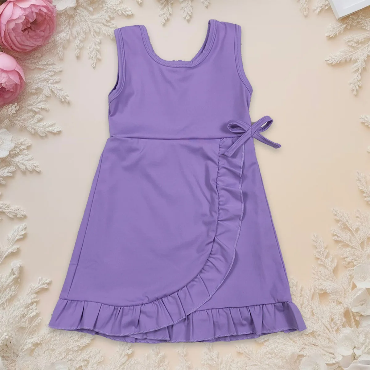 

Toddler Baby Girl Purple Sleeveless Princess Dress Yoga Active Wear Ruffles Skirt Kids Children Infant Knee Length Clothing