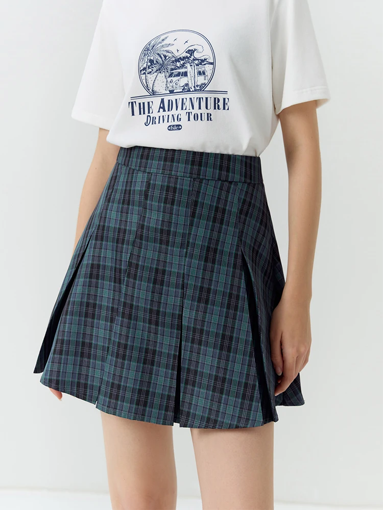 FSLE 【3 Colors】High Waist Women Mini Pleated Design Skirts Autumn New Solid Zipper Waist Female Twill Plaid Short Skirt