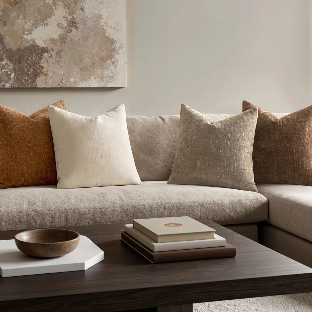 مجموعة من 4 24 أغطية وسائد على طراز مزرعة شانيل بوهو باللون البني لهجات ريفية #4