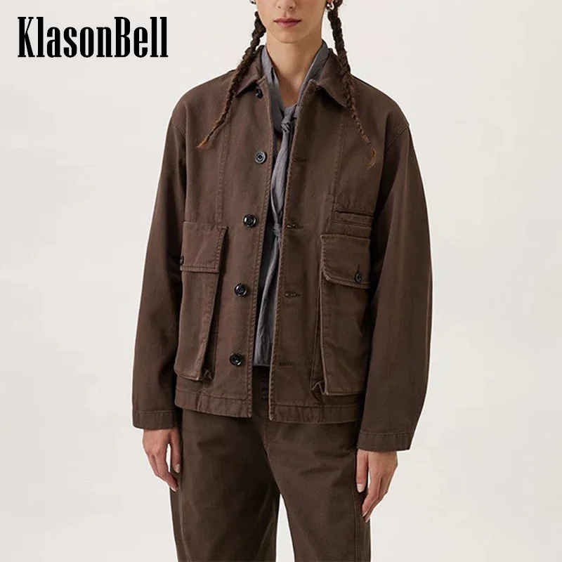 9.19 KlasonBell Men Women Same Cargo Big Pocket Lapel Loose Denim Jacket Or With Sashes Jeans High Street Fashion Set