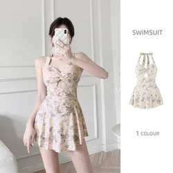 2024 New Korean Style Women'S Sexy Slimming Conservative Beach Dress Bikini Summer Fresh Printed Swimwear One Piece Swimsuit