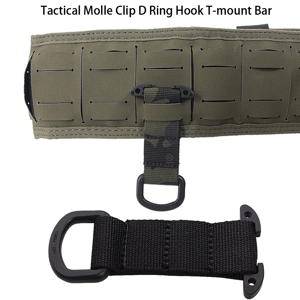 Tactical Molle Clip D Ring Hook T-mount Bar Hanging Belt Hunting Vest Plastic Carabiner Glove Clip Key Holder Battle Accessories