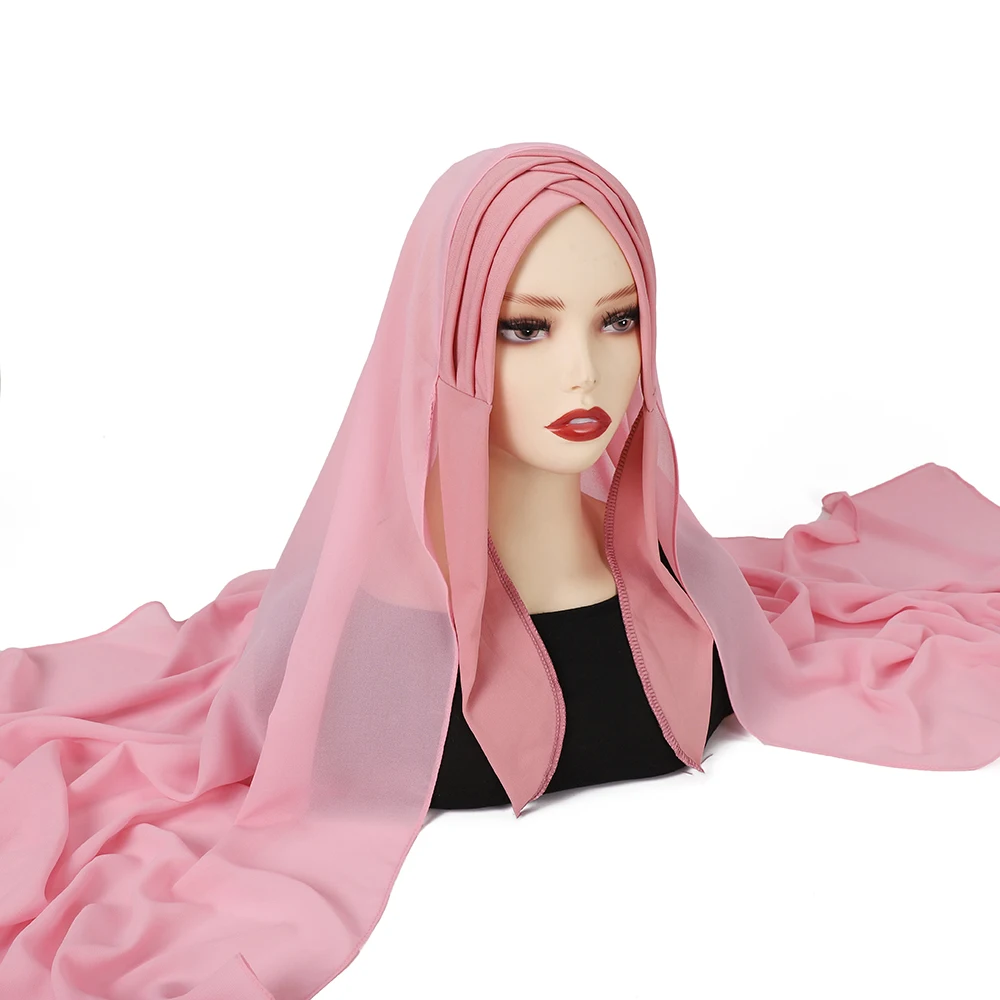 Musulmano Croce Tie Chiffon Hijab istantaneo Buone punto Sciarpa Morbido turbante Tinta unita Fascia Avvolge Foulard Scialli Fornitore