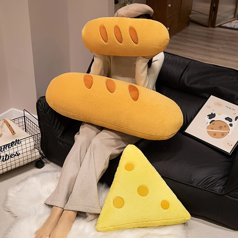 Kawaii Cheese Baguette Plush Toys Cartoon Food Pendant Keychain Stuffed Doll Sofa Bed Pillow Cushion Cute Room Decor Kids Gifts