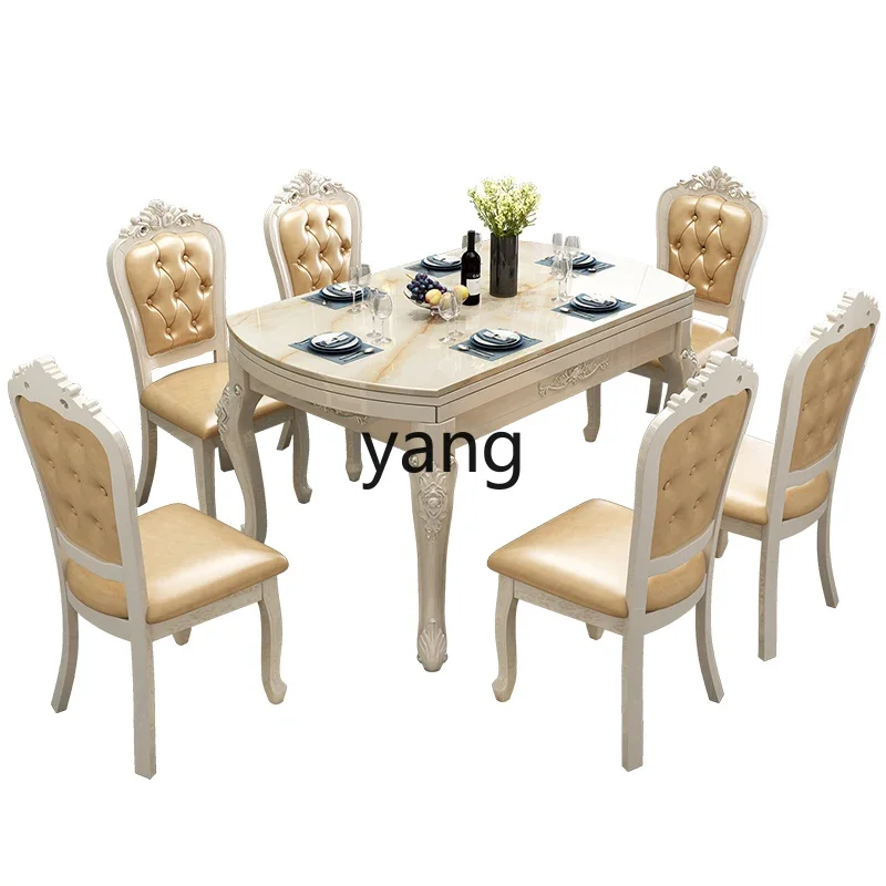 LH marble dining table and chair combination retractable folding household rectangular square dual-purpose dining table
