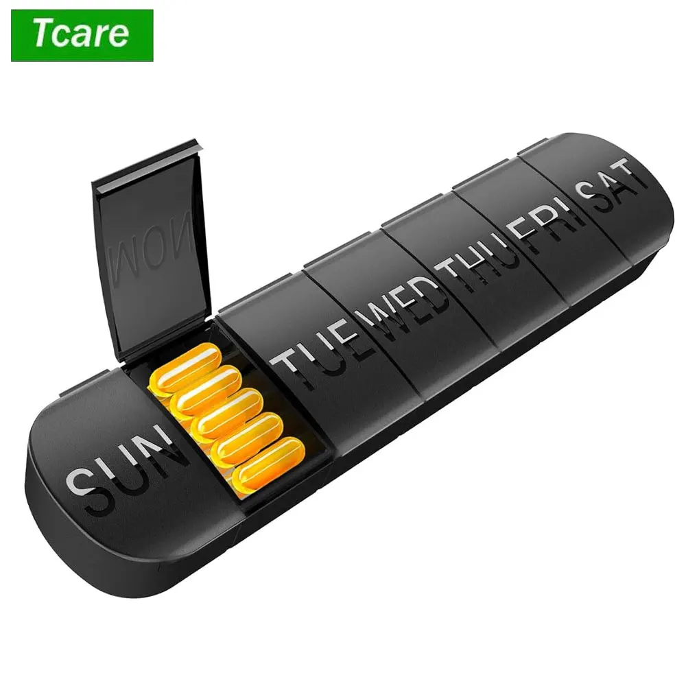 

Дорожная коробка для таблеток, 7 дней, очень большие отделения, держатель для витаминов, контейнер для ежедневных таблеток, дозатор лекарств на 7 дней для футляра для рыбьего масла