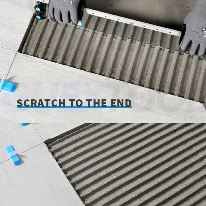 Espátula De Aço Inoxidável Lâmina De Toothed Pavimentação Plastering Telha Cerâmica Adesivo Raspagem Chorume Puxando Groove Plastering Tool Parede Curva Handle Multifuncional Decoração de aço inoxidável Super Long Squa