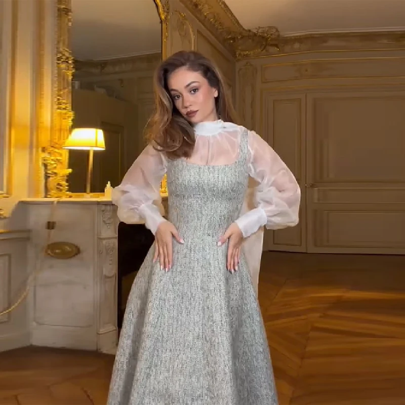 

Women's Elegant Woolen Coat Dress Suit Chic Lapel Tweed Long Sleeve Slim Fit Office Set 2025 Autumn Winter New Party Club Outfit