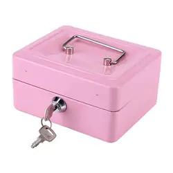 Pink Safe Money Box Cash Coin Register Insert Tray Cashier Drawer Storage Mini Portable Steel Lockable Cash Safe Security Box