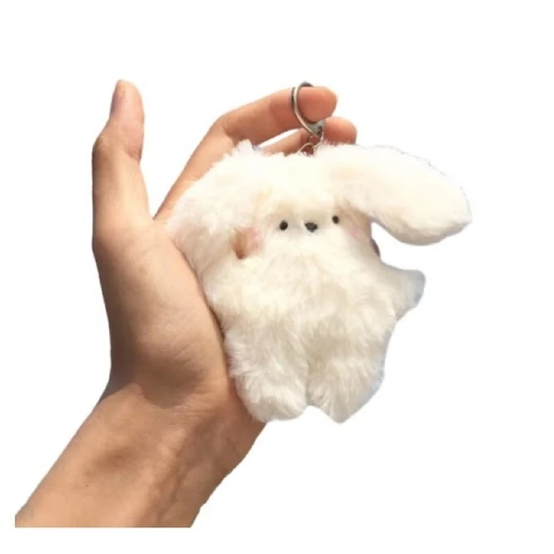 Ciondolo giocattolo di peluche coniglio crema Simpatico ciondolo portachiavi in peluche coniglietto bianco Accessorio ciondolo borsa zaino decorazione bambola giocattolo regalo