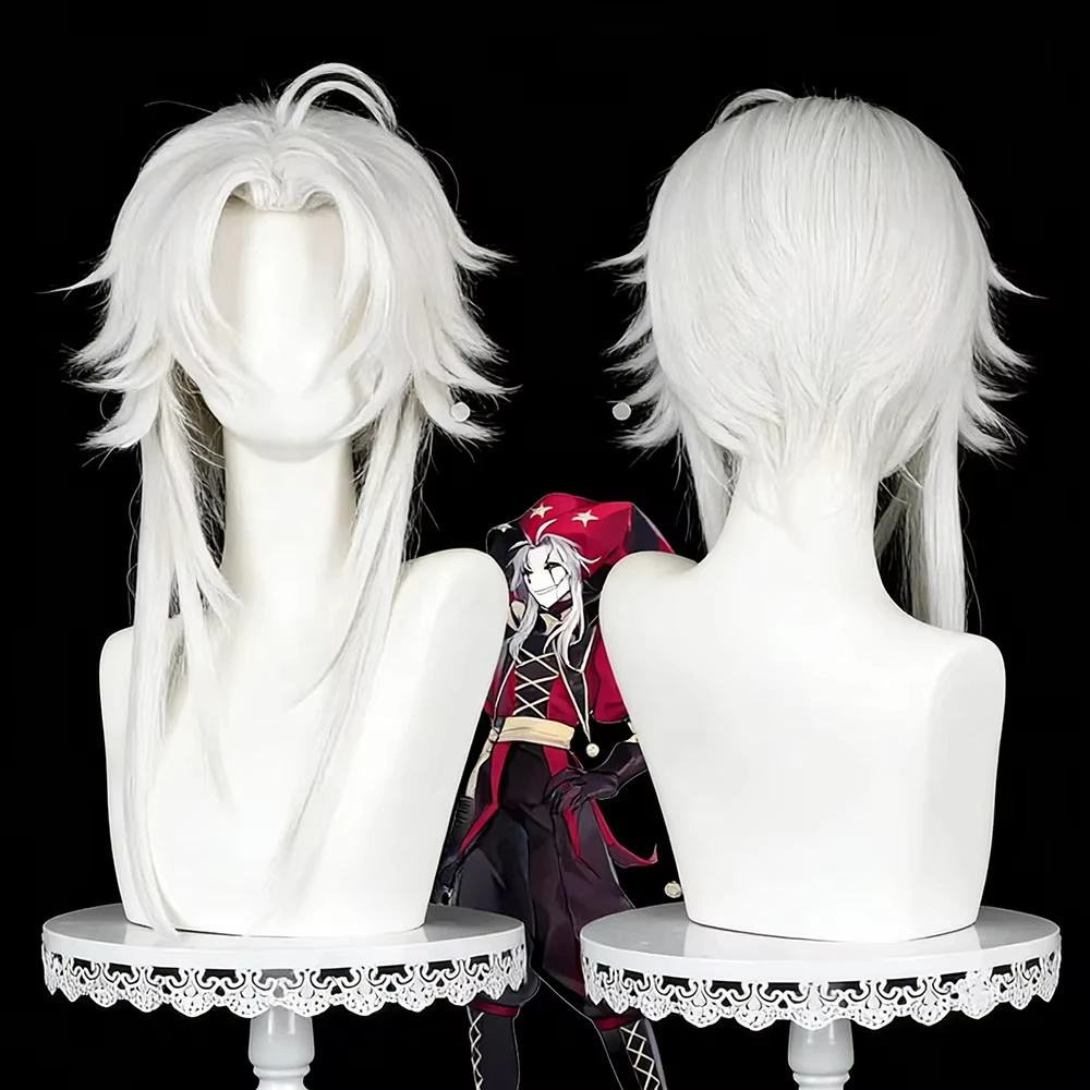 Anime The Freak Circus Pierrot Cosplay Wig Unisex Silver White Short Hair Heat Resistant Synthetic Wigs Halloween Prop