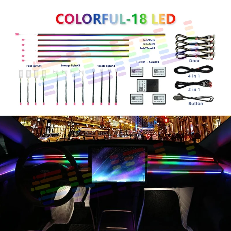 90+35cm 18in1 Enhance driving experience Car Interior LED Strip Lights Universal Fit Easy Installation Multi-Color RGB Ambient
