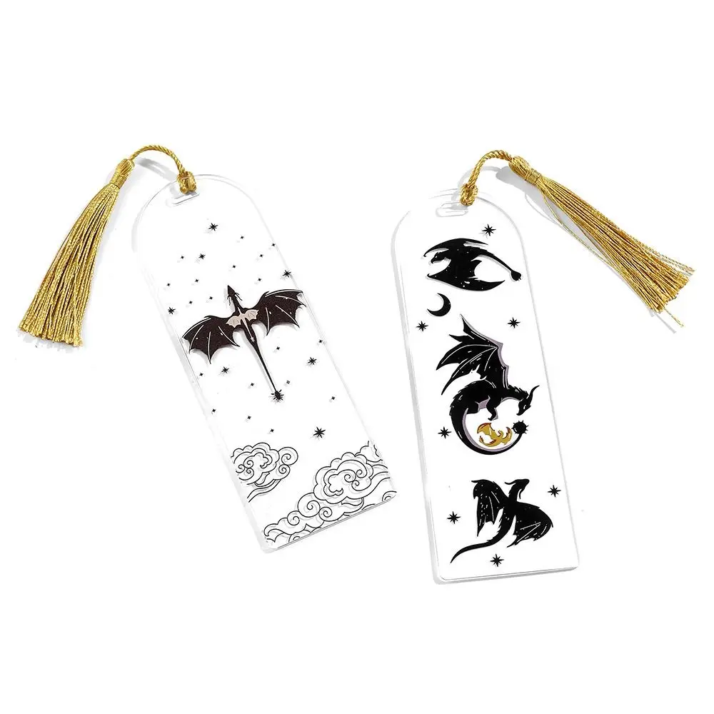 

Trendy Acrylic Black Dragon Book Mark Gothic Punk Tassels Anime Book Tags Transparency Mysterious Reading Supplies Men