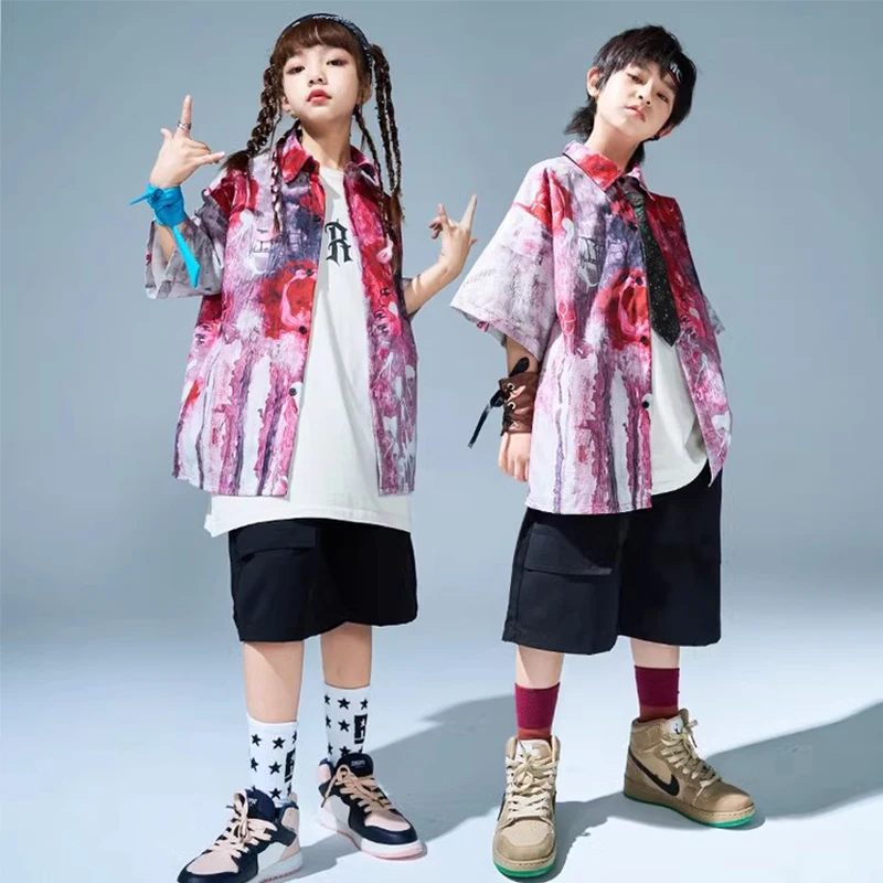 Tie Dye Hip Hop Clothes Children Streetwear Street Dance Outfit Boys Girls Loose Jazz Dancewear Festival Party Clothing DL10755