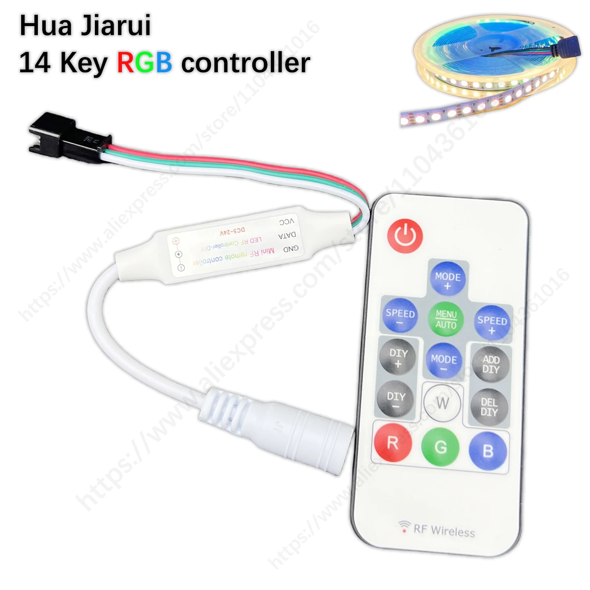 RF 14 Keys DC MINI 3 Keys LED Pixel Strip Light Controller for WS2811 WS2812B 1903 with Remote Control DC5-24V