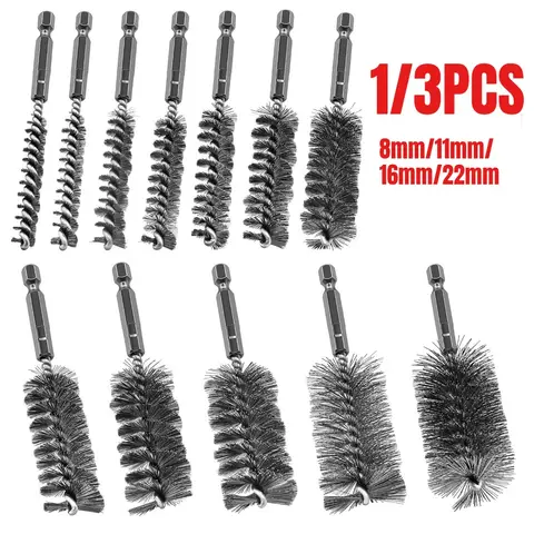 Dense Twisted Wire Hex Bore Brush Set, 1/4 Inch Short Stainless Steel for Rust Removal Tube Deburring Pipe Polish Workshop Use