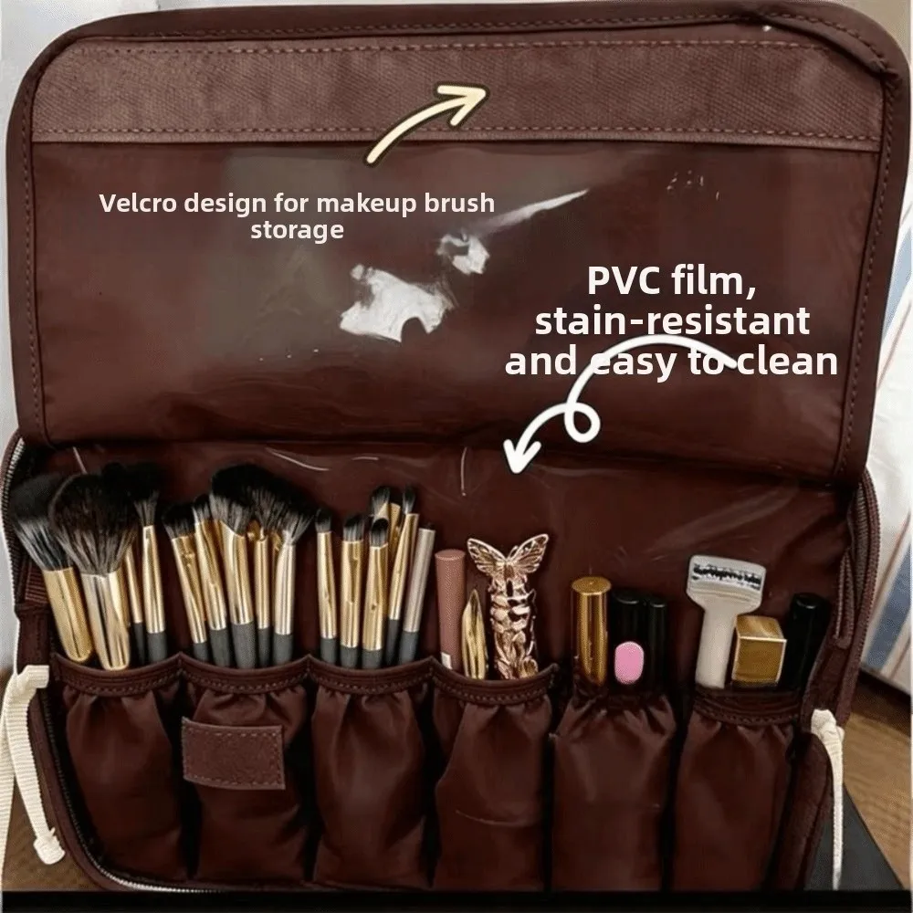 Large Capacity Handheld Makeup Bag Polka Dot PU Leather Cosmetics Handbag with Mirror Waterproof Travel Wash Pack