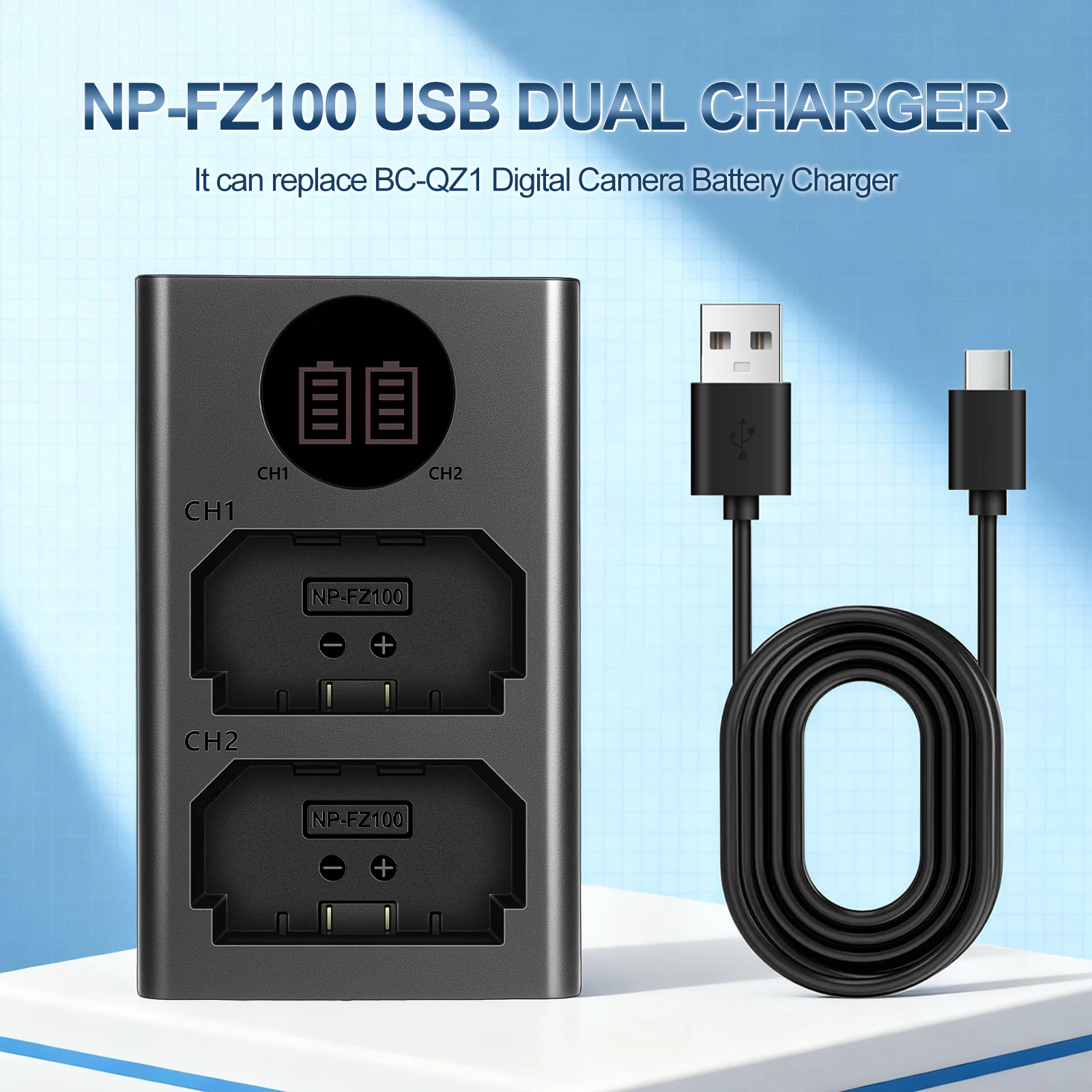 DL-FZ100 Dual Charger For Sony ZV-E1 FX30 A1 A7C A7CII A7CR A7S III A7R III IV A6600 A6700 A9R A9S 9 II A99 III NP-FZ100 Battery
