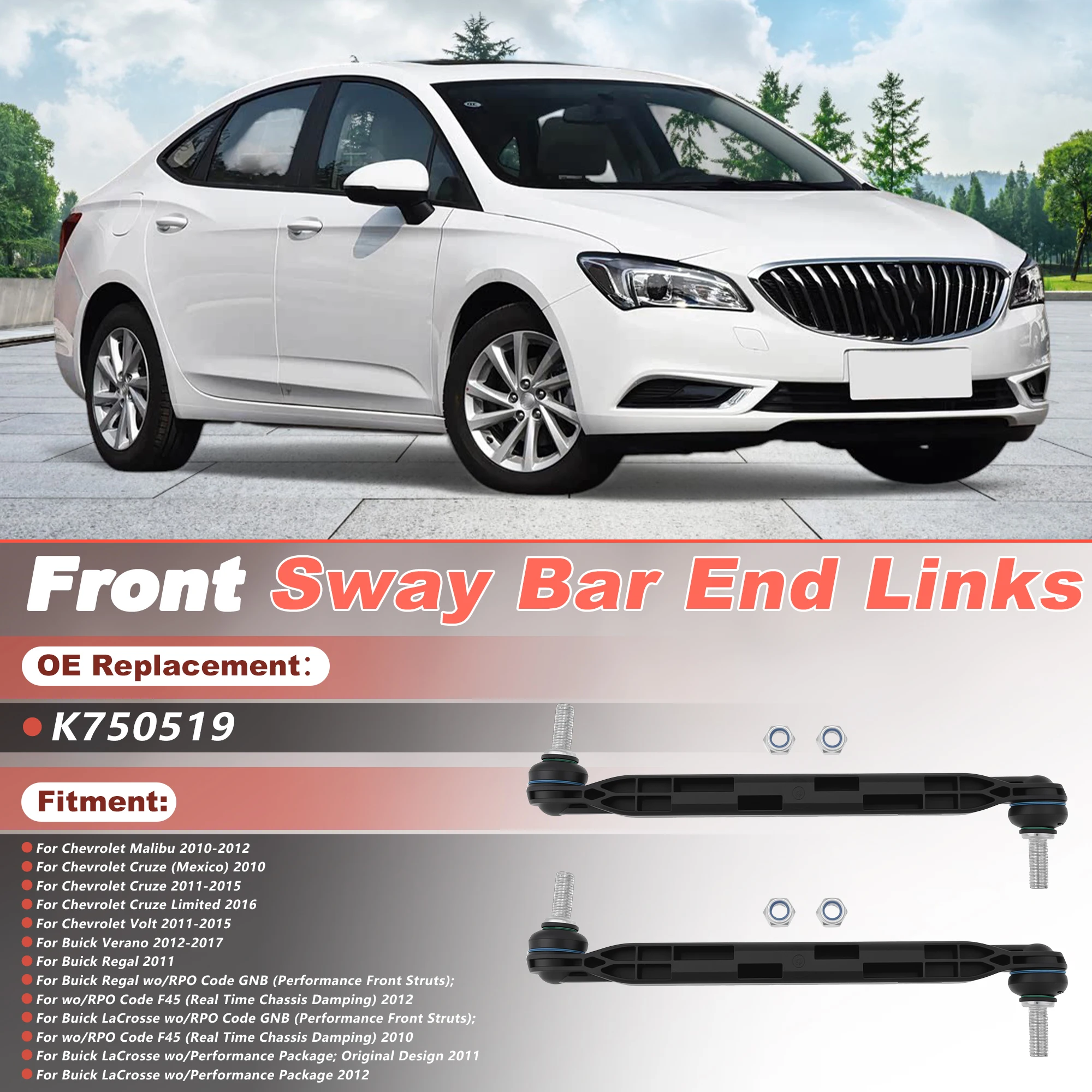 UXCELL 2Pcs K750519 Car Front Sway Bar Links for Buick LaCrosse Regal for Chevrolet Cruze Malibu Black Plastic