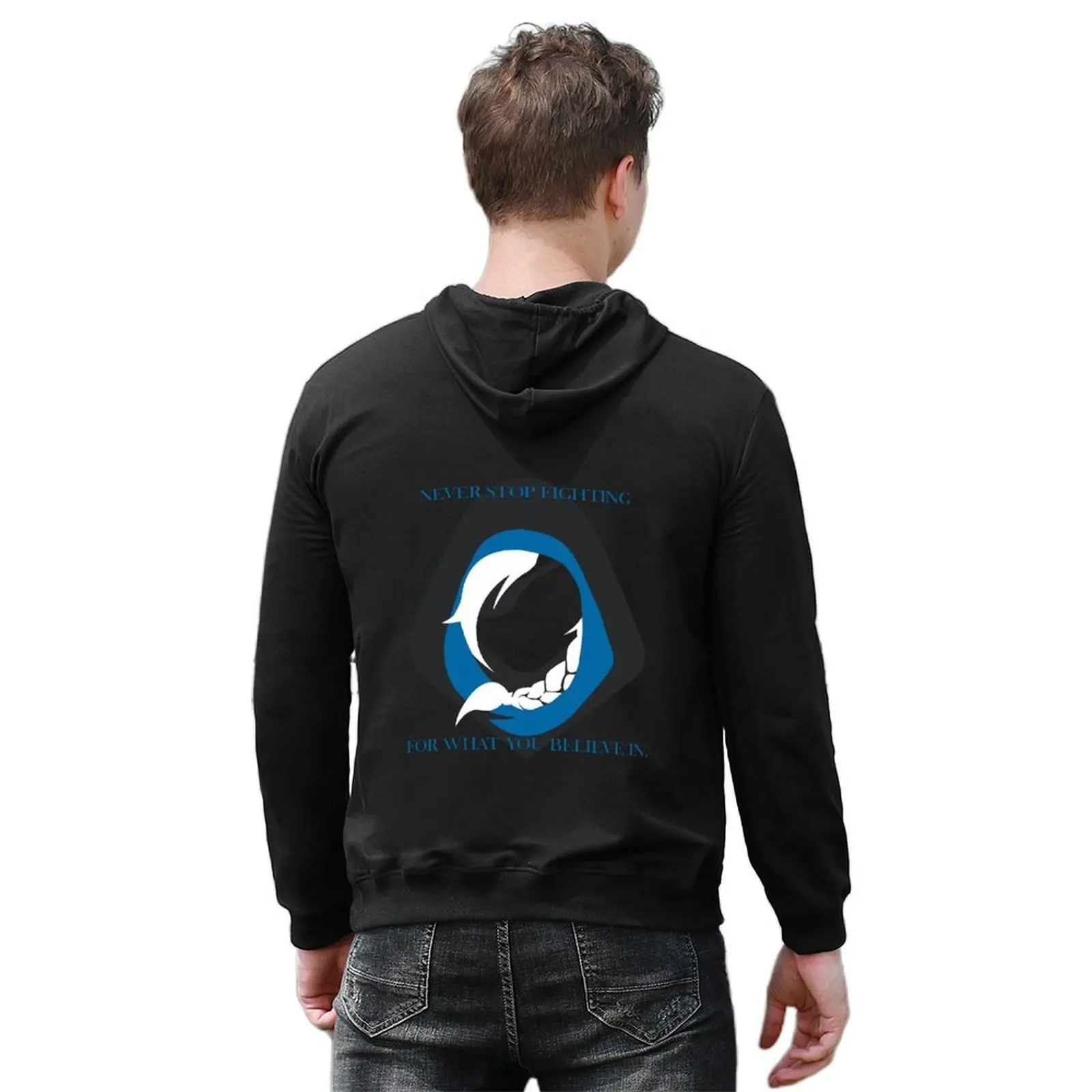 تي شيرت Ana Never Stop Fighting بقلنسوة جرافيك للرجال ملابس الخريف الكورية على الطراز الياباني ملابس جمالية بقلنسوة كبيرة الحجم #6