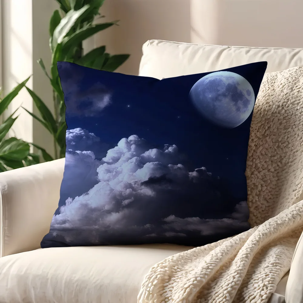 Night Glittery Stars Sky Clouds M-Moon Cushion Cover For Pillow Printing Sofa Decoration Home Car Room Office Nordic Simplicity
