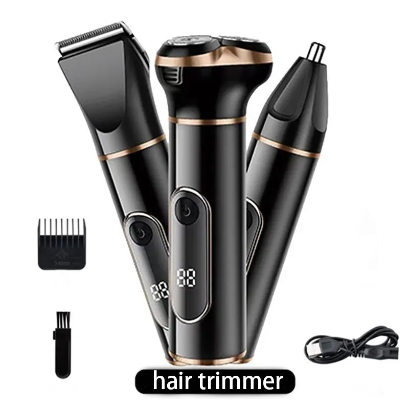 Multi-function Beard Knife Smart Electric Shaver LCD Digital Display Three-head Floating Razor USB Rechargeable Washing