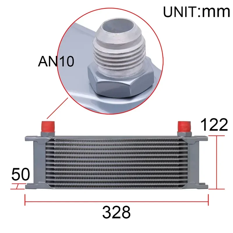 Universal Silver 13 Rows Oil Cooler Kit with Blue Oil Filter Sandwich Adapter + Sliver Stainless Steel Braided AN10