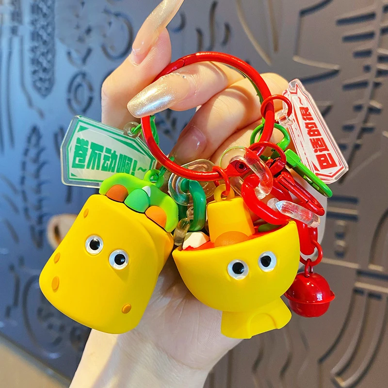 Cartoon Life Delicious Food Hot Pot Elf Key Chain Cute Funny Card Keyring Pendant DIY Dumplings Roast Duck Dongpo Meat Keychain