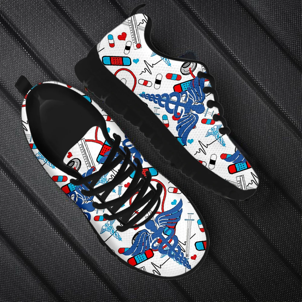 INSTANTARTS Paramedic EMT EMS Pattern Casual Sneakers for Female Comfortable Lace-up Running Shoes Light Flat Shoes Zapatillas