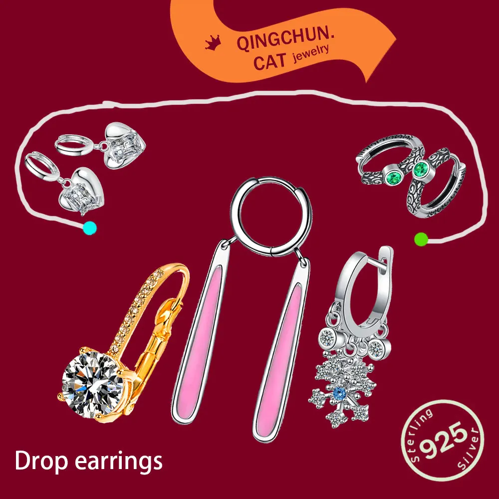 

Fine Stamp 925 Sterling Silver Pink Enamel Dangler Hoop Earrings 2026 New Vintage Style Women Girl Birthday Party Jewelry