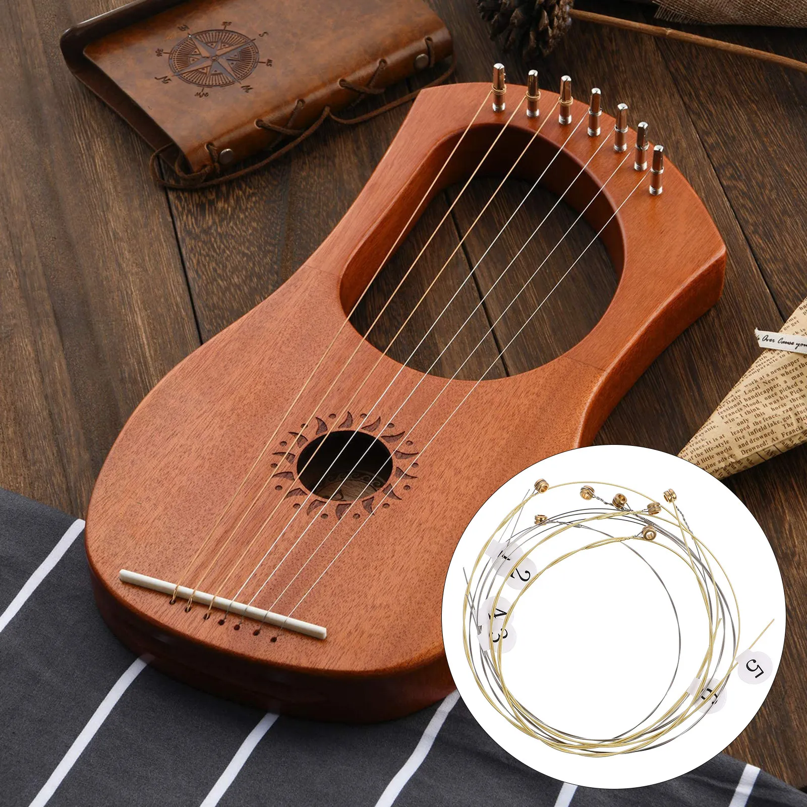 Musical Instrument Long - Zestaw 7 strun do harfy, stalowe