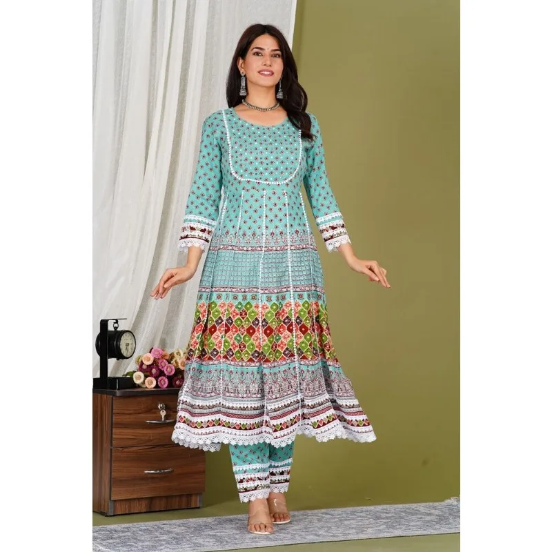 Conjunto de pantalón y Dupatta con estampado Kurti para mujer, traje de vestido de boda indio Salwar Kameez